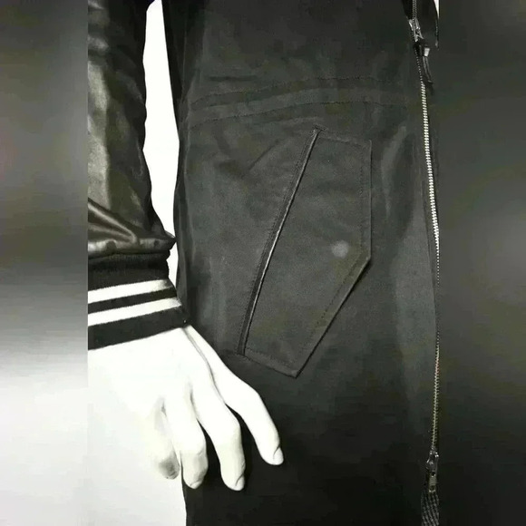 MACKAGE Black Cotton Canvas Leather Mixed Media Coaches 3/4 Jacket Medium - Picture 9 of 10